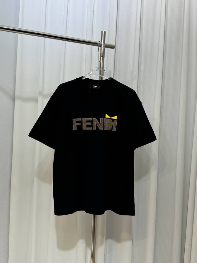 Fendi Fendi plush letter logo unisex short-sleeved T-shirt Customized 260g 100%