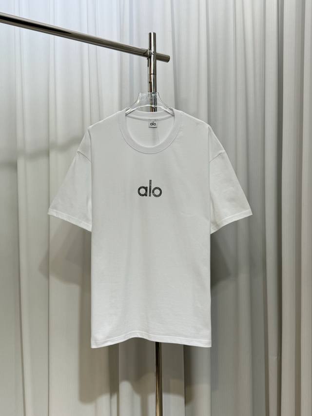Alo laser cracked letter logo unisex short-sleeved T-shirt Customized 270g 100%