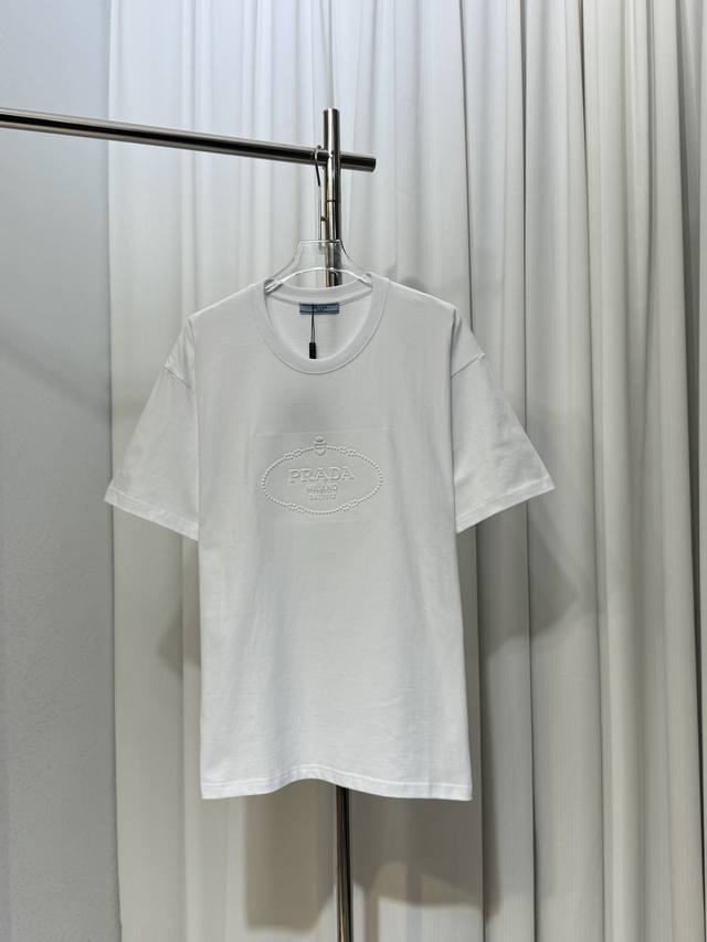 Prada embossed letter logo unisex short-sleeved T-shirt Customized 270g 100% dou