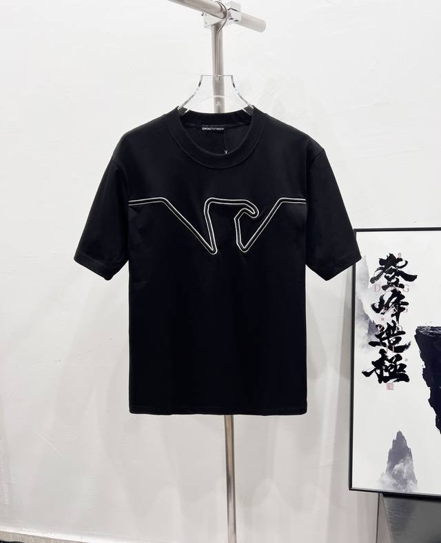 Style number: Df81# Armani 3D eagle foam embroidered couple short-sleeved T-shir