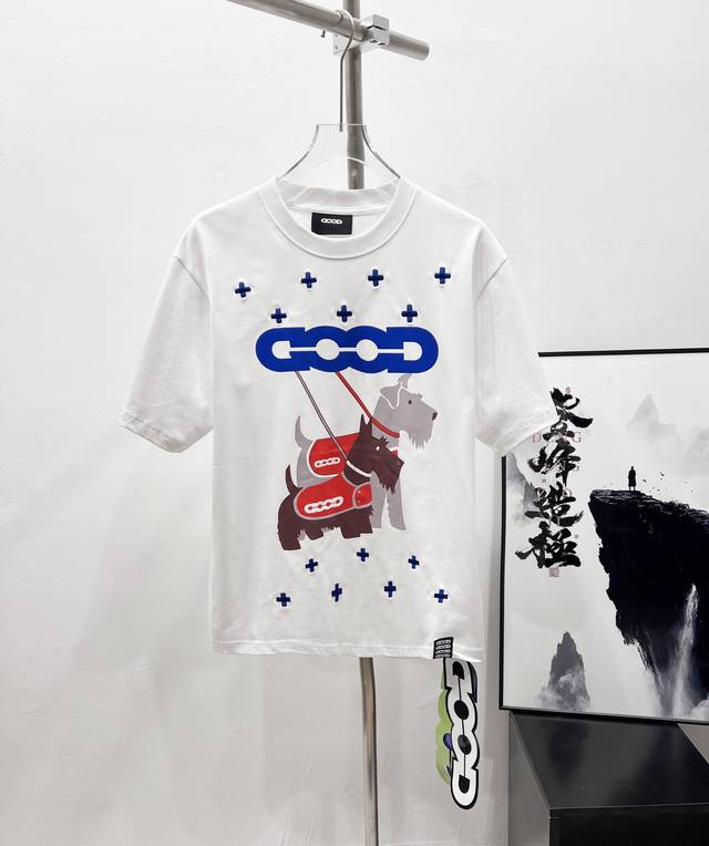 Style number: Df16# Goodbrand Schnauzer cross tatami embroidery print short-slee
