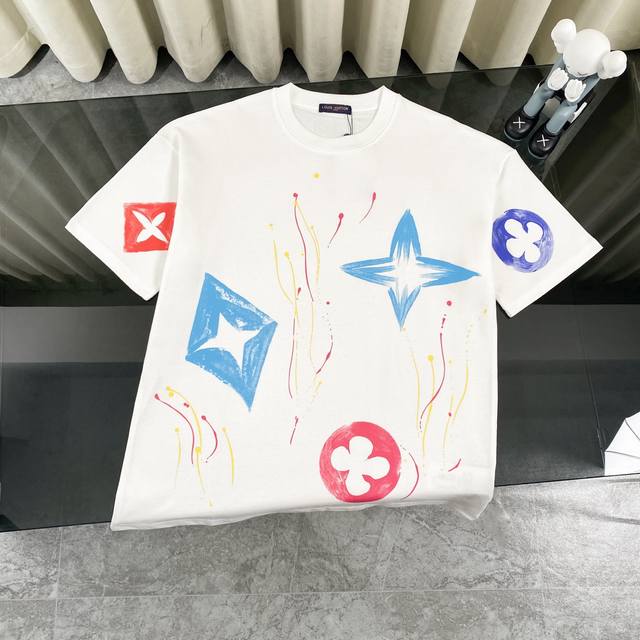 Louis Vuitton Lv 2025 new dopamine color graffiti print short-sleeved round neck
