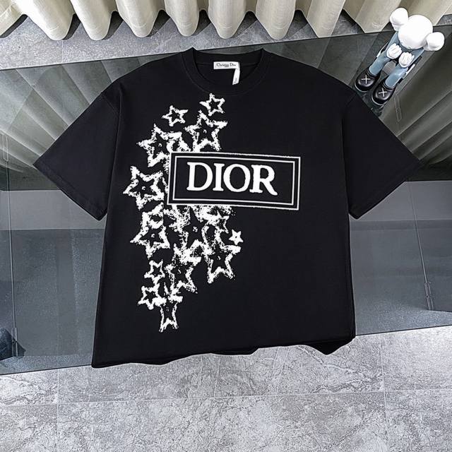 Dior 2025 new classic letter star print short-sleeved round neck T-shirt Fabric: