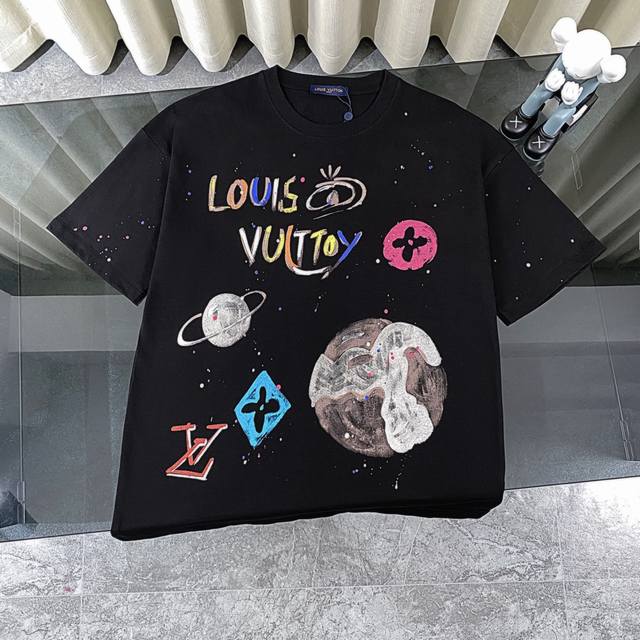 Louis Vuitton Lv 2025 new universe graffiti paint splash print short sleeve roun