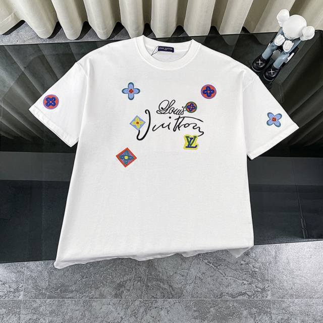 Louis Vuitton Lv 2025 new dopamine color old flower logo embroidered short sleev