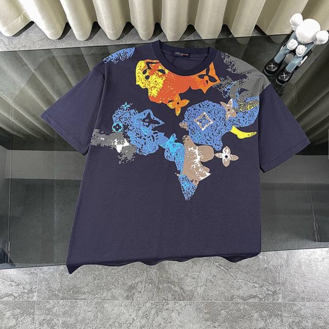 Louis Vuitton Lv 2025 new ink color rendering print short sleeve round neck T-sh