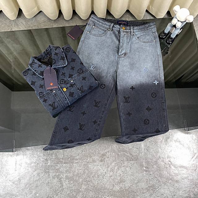 Jacket and Pants Louis Vuitton Aurora Borealis Flame Gradient Denim Jacket and J
