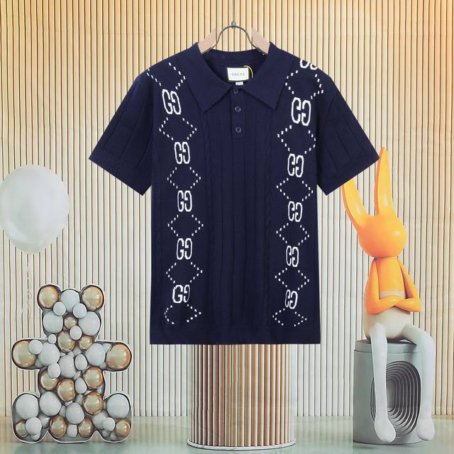 Popular Gucci new double G knitted sweater Polo full jacquard short sleeves Drop