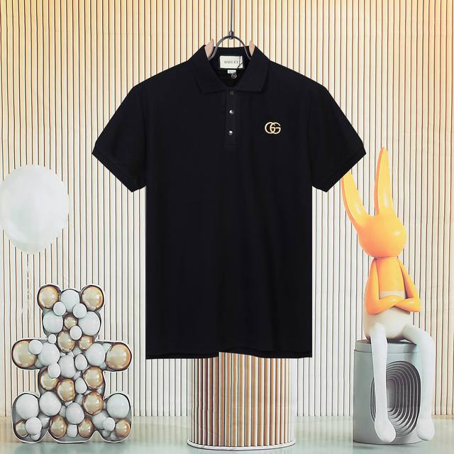 Gucci's new double G polo shirt with gold embroidery on the chest Original fabri