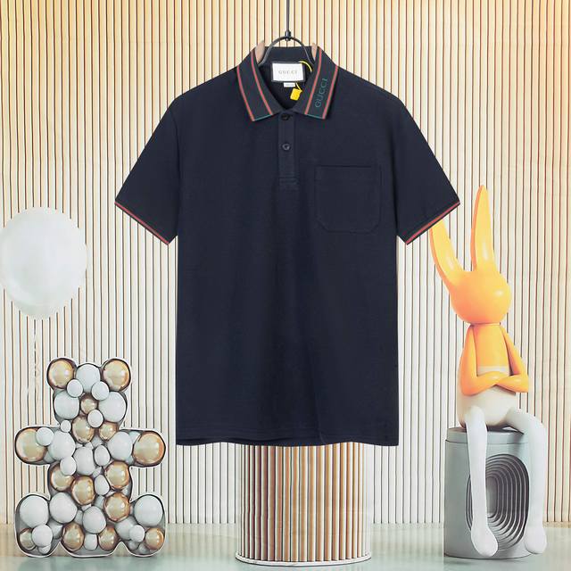 Gucci new pocket collar micro-label jacquard Polo shirt Original fabric, origina