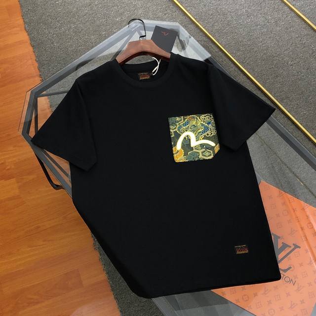 New arrival Evisu Fushen new men's brocade patch pocket T-shirt short sleeve Col