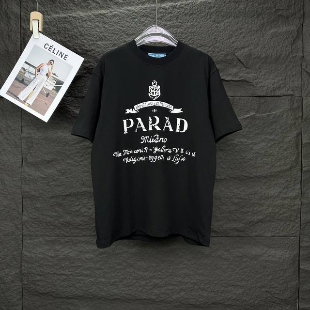 Prada 2025 new incomplete letter printed Logo couple short-sleeved T-shirt high