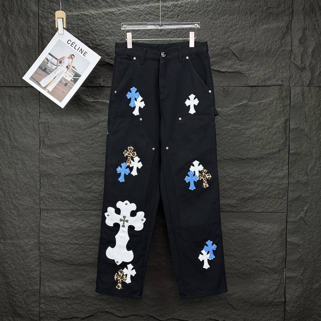 Chrome Hearts 2025 New Lumberjack Metal Logo Blue and White Leopard Cross Leathe