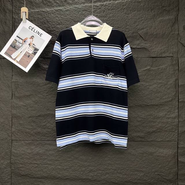 Dior 2025 new striped pocket embroidered lily of the valley letters couple style
