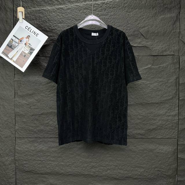 Dior 2025 new towel embroidery full-print logo couple short-sleeved T-shirt high