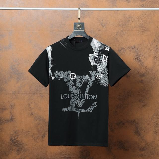 Lv Louis Vuitton large logo graffiti print short sleeves This design perfectly r