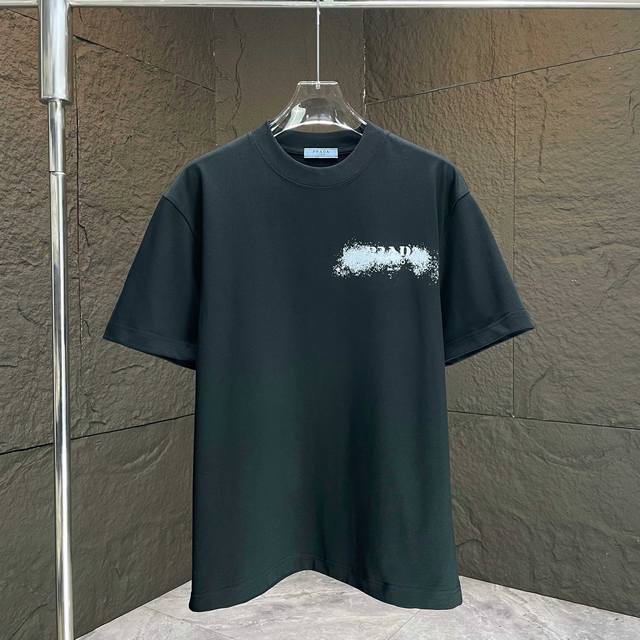 Prad* Prada* 2025 Spring/Summer new short-sleeved T-shirt Heavy cotton letter lo