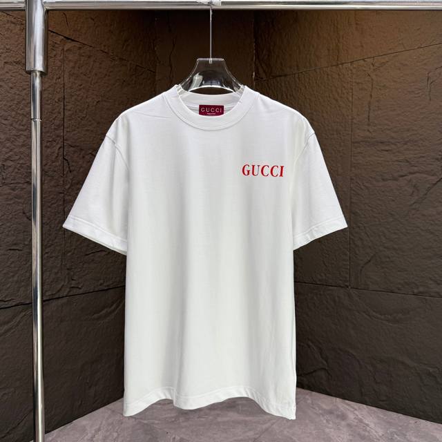 Gucci* Gucci* 2025 Spring and Summer New Short Sleeve T-shirt Heavy Cotton Lette