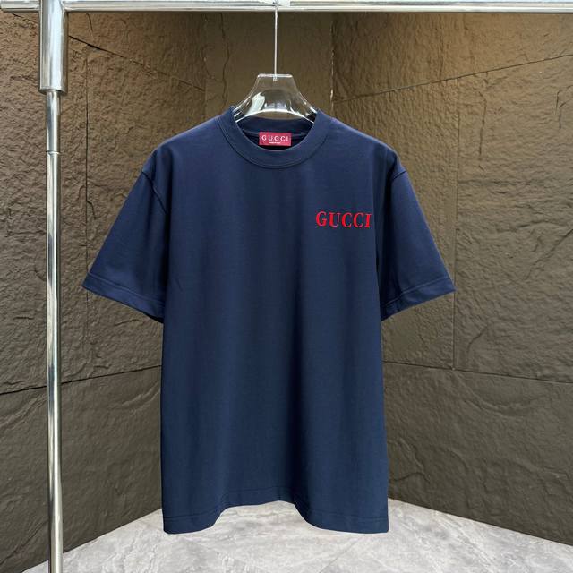 Gucci* Gucci* 2025 Spring and Summer New Short Sleeve T-shirt Heavy Cotton Lette