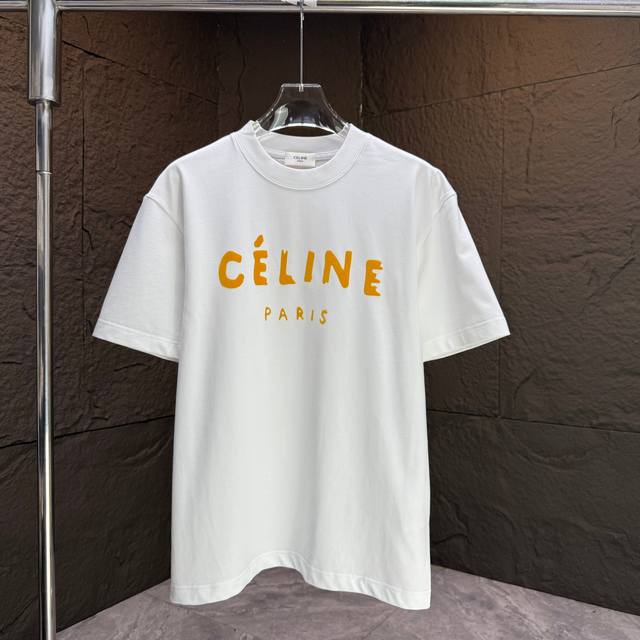 Celin* 2025 Spring/Summer new short-sleeved T-shirt Heavy cotton letter logo flo