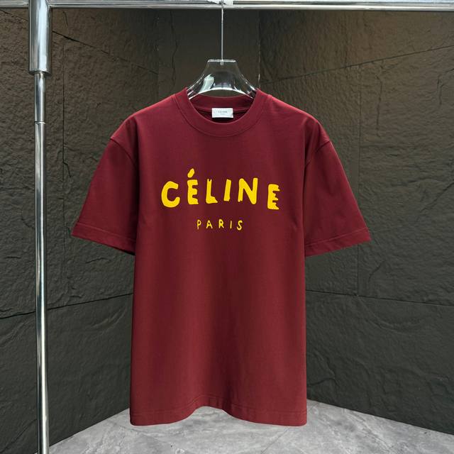 Celin* 2025 Spring/Summer new short-sleeved T-shirt Heavy cotton letter logo flo
