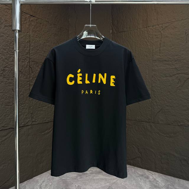 Celin* 2025 Spring/Summer new short-sleeved T-shirt Heavy cotton letter logo flo