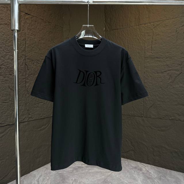 Dio* Dior* 2025 Spring and Summer New Short Sleeve T-shirt Heavy Cotton Letter L