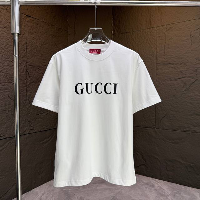 Gucci* Gucci* 2025 Spring and Summer New Short Sleeve T-shirt Heavy Cotton Lette