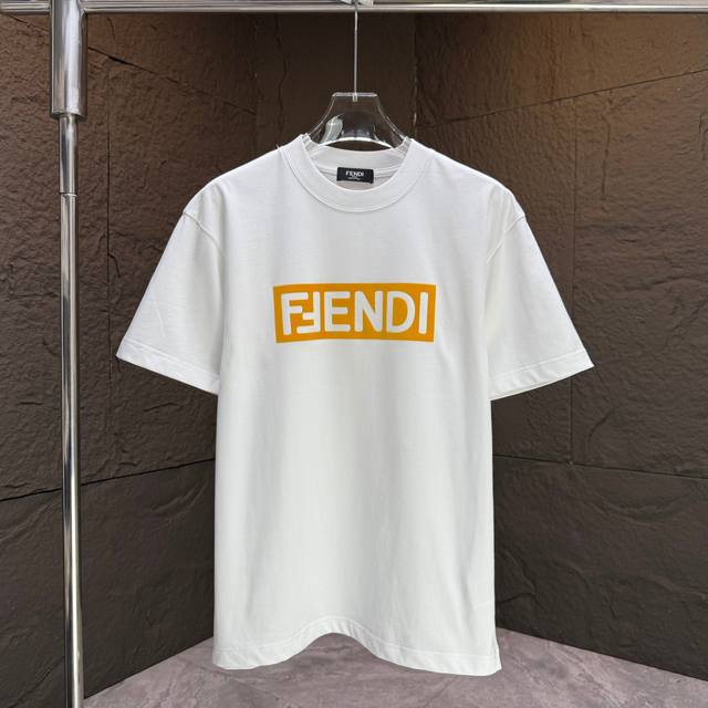 Fend* Fendi* 2025 Spring and Summer New Short Sleeve T-shirt Heavy Cotton Letter