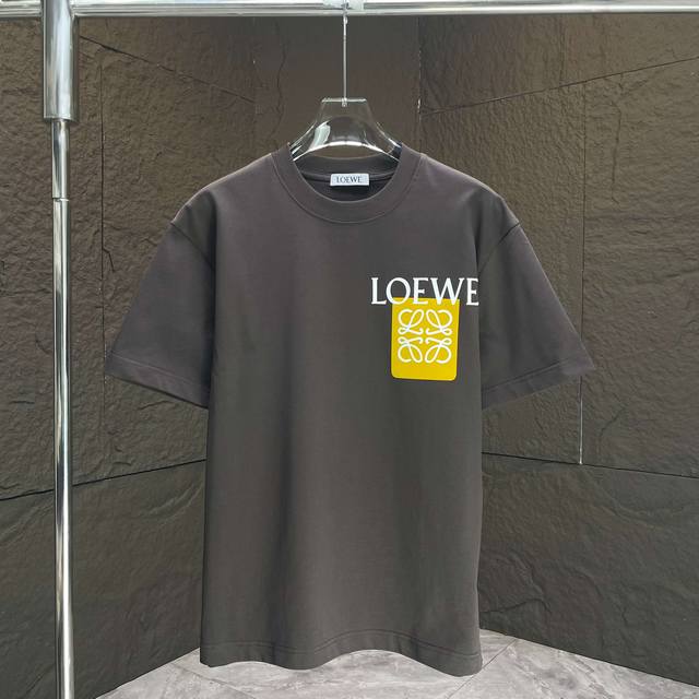 Loew* 2025 Spring/Summer new short-sleeved T-shirt Heavy cotton letter logo floc