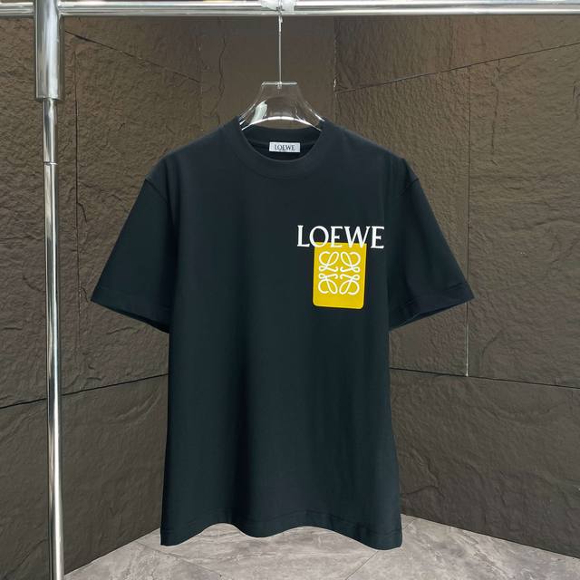 Loew* 2025 Spring/Summer new short-sleeved T-shirt Heavy cotton letter logo floc