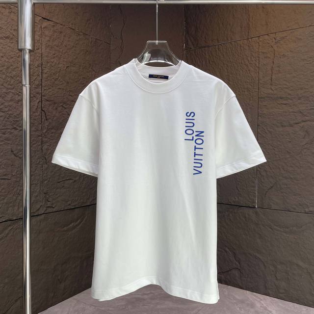 Louis* Lv* 2025 Spring and Summer New Short Sleeve T-shirt Heavy Cotton Letter L