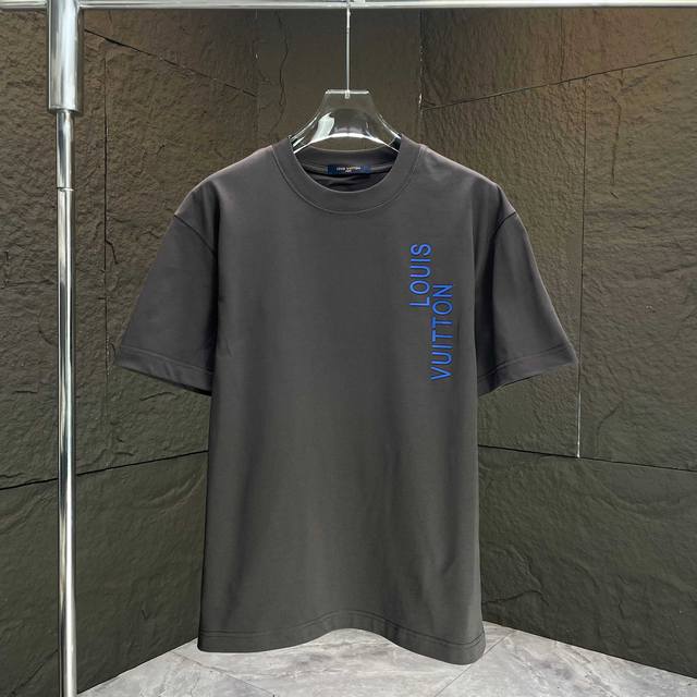 Louis* Lv* 2025 Spring and Summer New Short Sleeve T-shirt Heavy Cotton Letter L