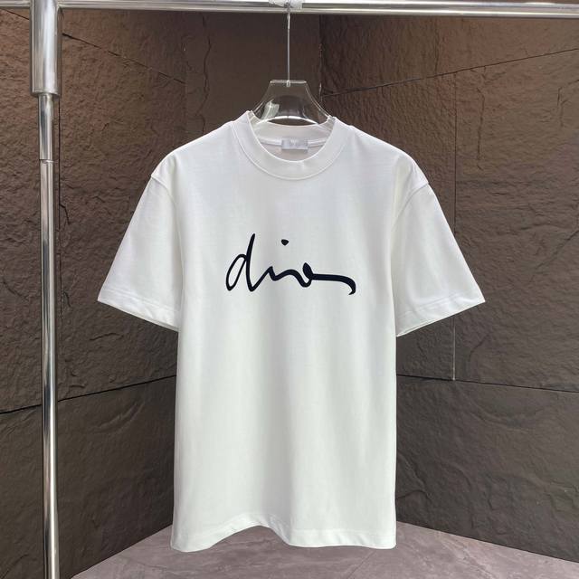 Dio* Dior* 2025 Spring and Summer New Short Sleeve T-shirt Heavy Cotton Letter L