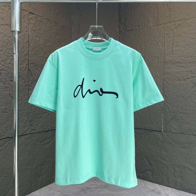 Dio* Dior* 2025 Spring and Summer New Short Sleeve T-shirt Heavy Cotton Letter L
