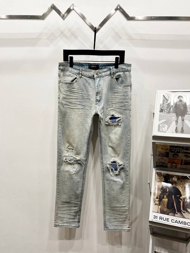 Model No.: K1220 Amiri Ami Ri ink-splashed hot diamond white diamond washed dist