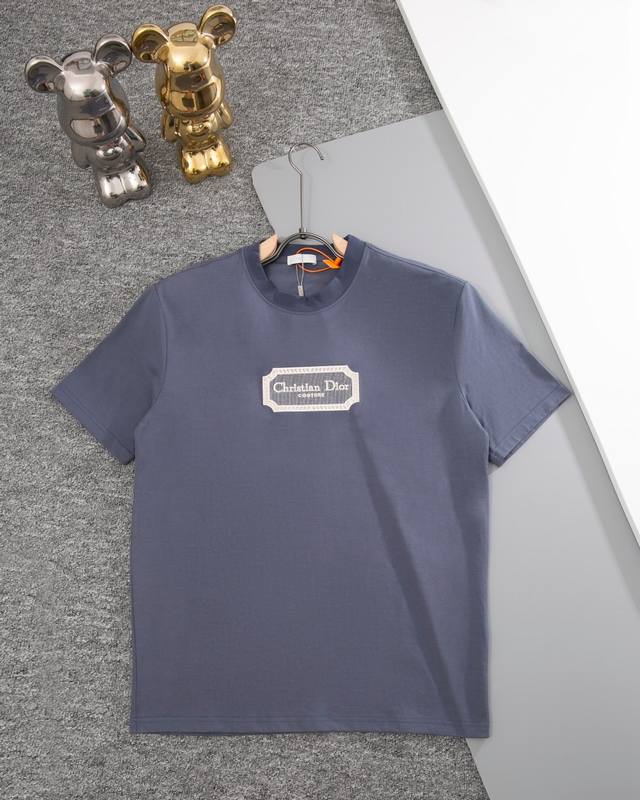 Dior round neck short-sleeved T-shirt Classic three-dimensional embossed logo br