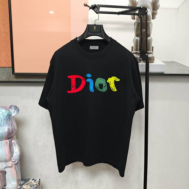 Dior 25Ss early spring new thick rubber letter logo short sleeve round neck T-sh