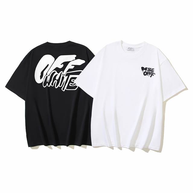 1179# Off-White Cotton 260G Heavyweight Short Sleeve T-shirt Black White SML Xl
