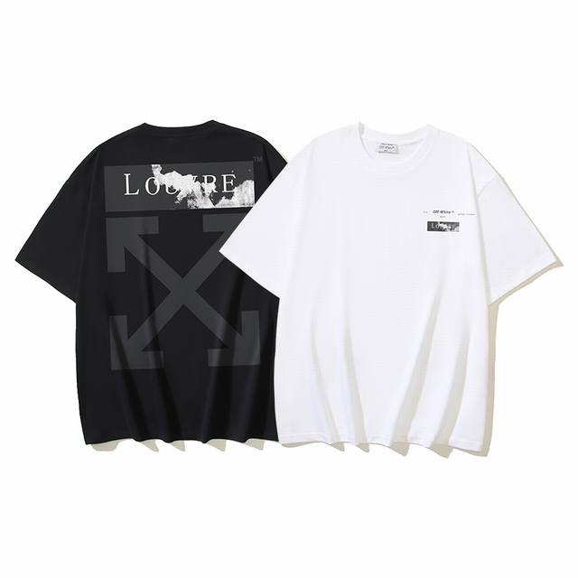 1181# Off-White Cotton 260G Heavy Louvre White Cloud Arrow Print Short Sleeve T-