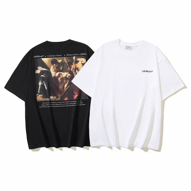 1183# Off-White Cotton 260G Heavy Caravaggio Religious Oil Painting Print Short