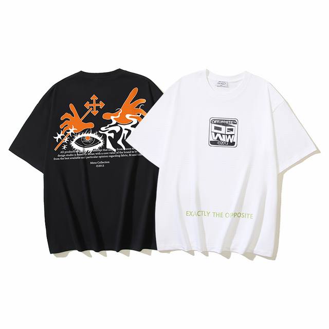 1186# Off-White Cotton 260G Heavy Devil Hand Eye Printed Short Sleeve T-shirt Bl