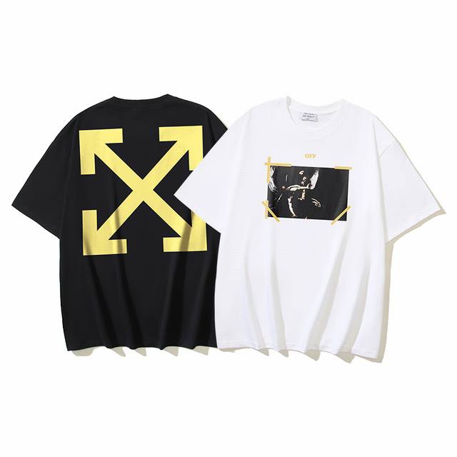 1188# Off-White Cotton 260G Heavy Angel Caravaggio Arrow Print Short Sleeve T-sh