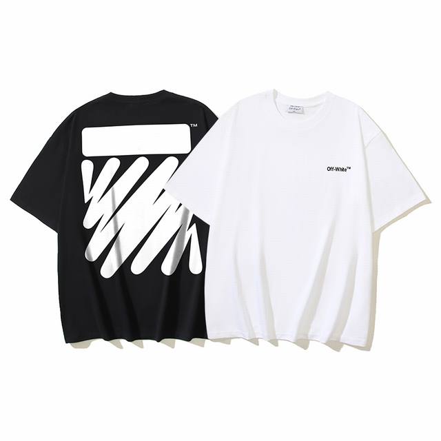 1189# Off-White Cotton 260G Heavy Wave Striped Short Sleeve T-shirt Black White