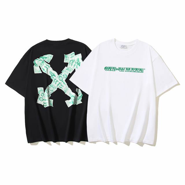 1169# Off-White Cotton 260G Heavy Cash Arrow Banknote Arrow Printed Short Sleeve