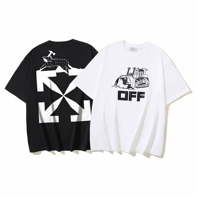 1171# Off-White Cotton 260G Heavy Bulldozer Off Arrow Printed Short Sleeve T-shi