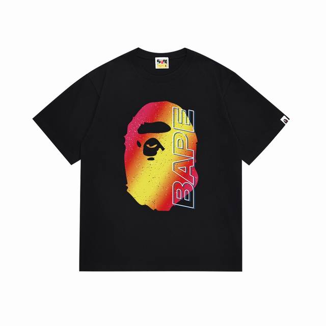 Sc127# Top version Bape gradient grainy ape head letter printed short-sleeved T-