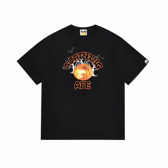 Sc112# Top version Bape Halloween pumpkin letters bat pattern printed short-slee