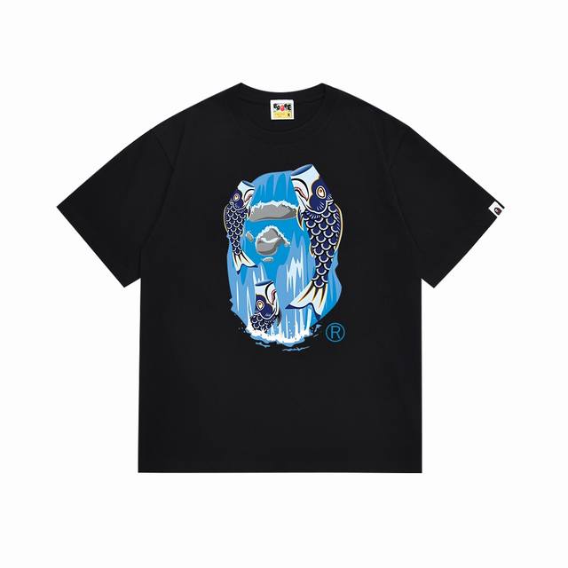 Sc100# Top version Bape Carp Flag Waterfall Ape Head Printed Short Sleeve T-shir