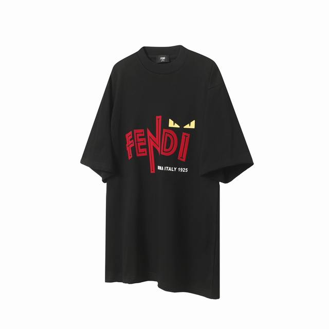 F25 Fendi Fendi 25Ss flocked eye short-sleeved T-shirt Super heavy suede flockin